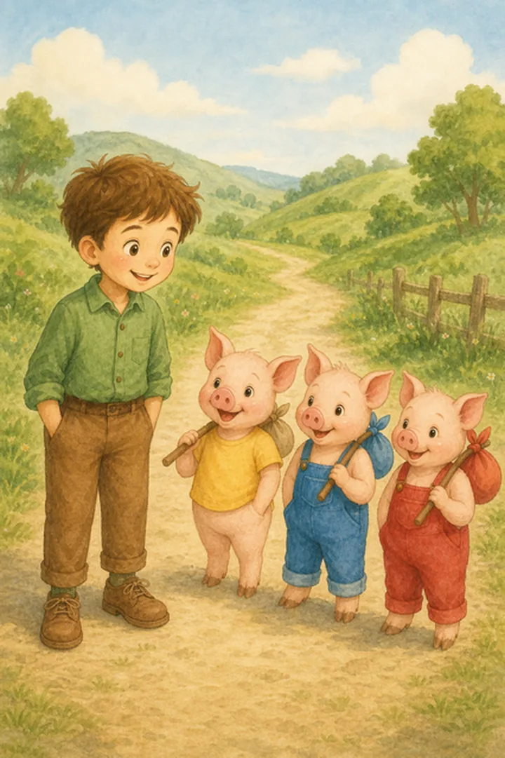 Page illustrée des Trois Petits Cochons personnalisée